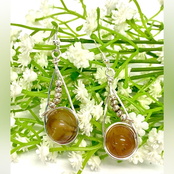 HANDMADE Genuine Carnelian & Sterling Silver Beads Hand Wrapped Dangle Earrings - Picture 5 of 10